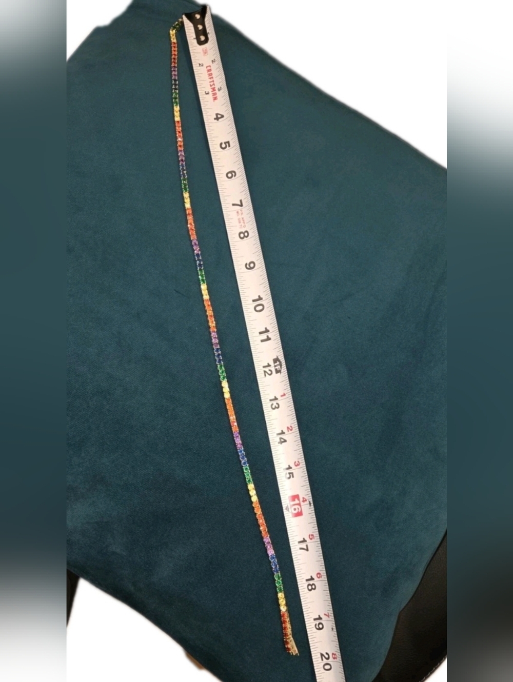 Tennis Chain SOLID 925 Gold Vermeil/ Single Row Rainbow CZ Necklace 20" - Picture 7 of 8